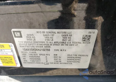 2017 GMC Acadia Limited Slt-2 from USA, damaged, VIN 1GKKVSKD6HJ102760